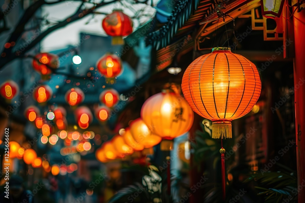 Chinese new year lanterns in traditional street of china town Chinese new year lanterns in traditional street of china town