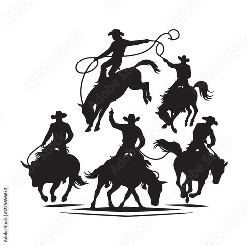 Cowboys in rodeo  silhouette vector illustration
