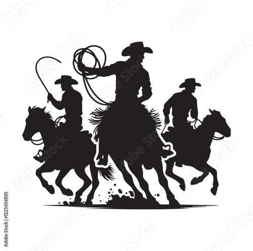 Cowboys in rodeo  silhouette vector illustration