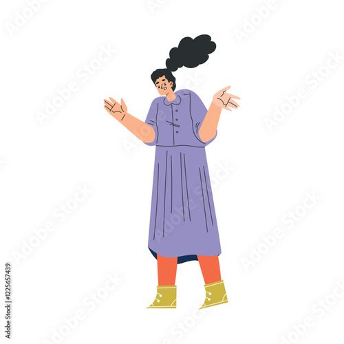 Angry Woman Character Standing and Scolding Vector Illustration