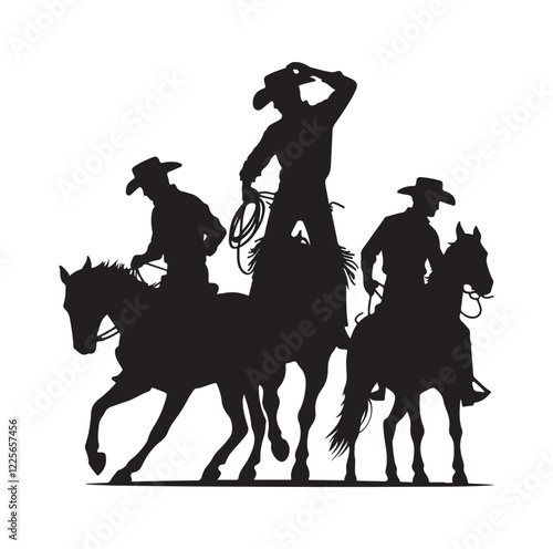 Cowboys in rodeo  silhouette vector illustration