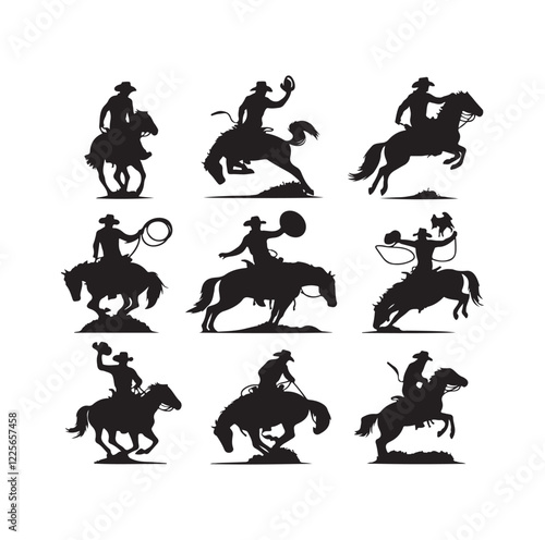 Cowboys in rodeo  silhouette vector illustration