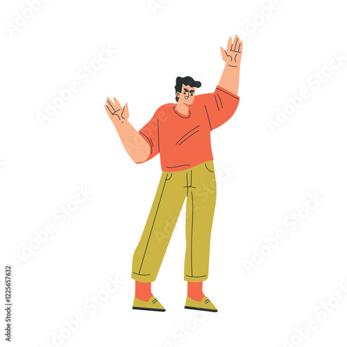 Angry Man Character Standing and Scolding Vector Illustration
