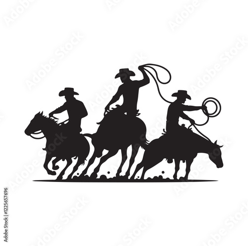 Cowboys in rodeo  silhouette vector illustration