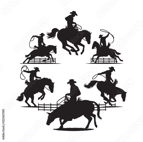 Cowboys in rodeo  silhouette vector illustration