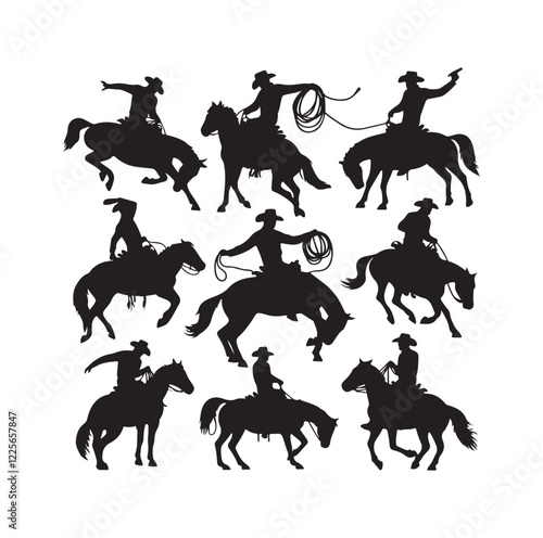 Cowboys in rodeo  silhouette vector illustration
