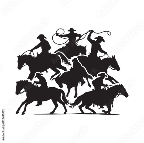 Cowboys in rodeo  silhouette vector illustration