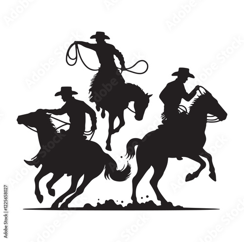 Cowboys in rodeo  silhouette vector illustration