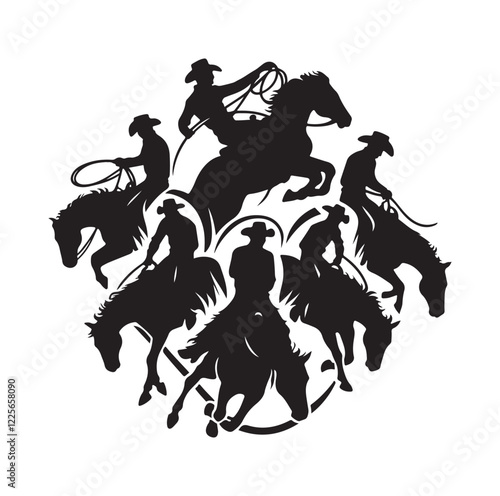 Cowboys in rodeo  silhouette vector illustration