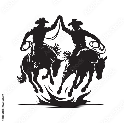 Cowboys in rodeo  silhouette vector illustration