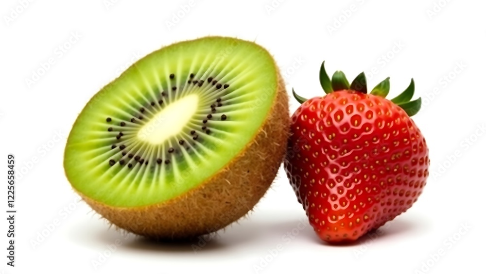 Fresh kiwi and strawberry isolated on transparent background Fresh kiwi and strawberry isolated on transparent background