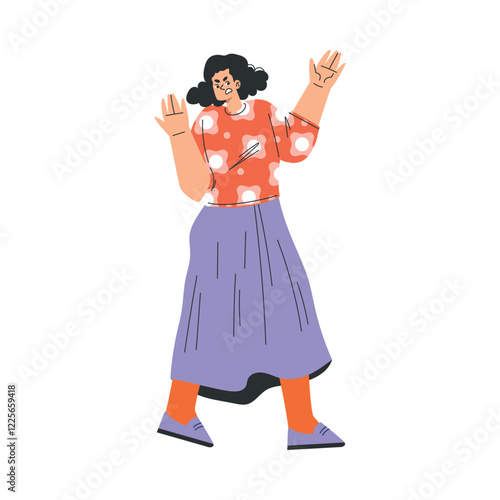 Angry Woman Character Standing and Scolding Vector Illustration