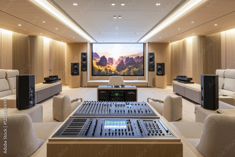 Fototapeta premium Luxurious Home Theater Audio Mixing Console Setup