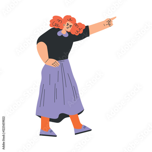 Angry Woman Character Standing and Scolding Vector Illustration