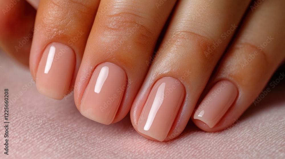 Close-up of nude nails, soft focus, pink background. For beauty, fashion, or manicure blogs Close-up of nude nails, soft focus, pink background. For beauty, fashion, or manicure blogs