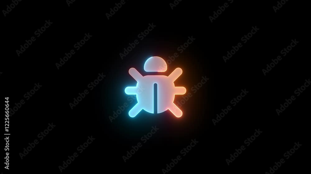 Bug icon glowing neon brown cyan gradient color animation Bug icon glowing neon brown cyan gradient color animation