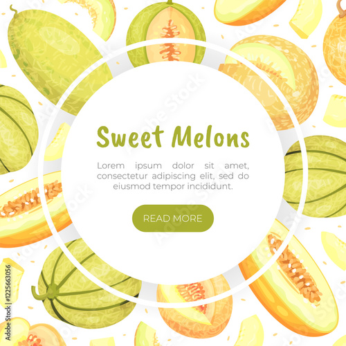 Sweet Melon Banner Design with Ripe Fruit Vector Template