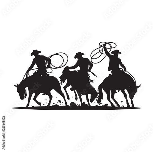 Cowboys in rodeo  silhouette vector illustration