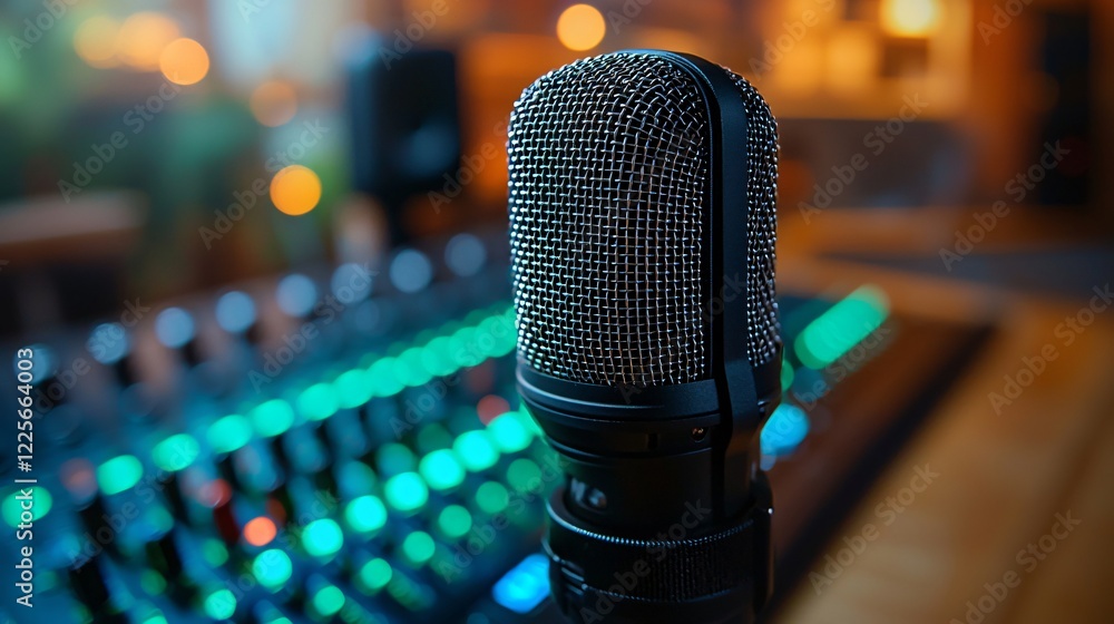 Studio microphone, audio mixer, podcasting Studio microphone, audio mixer, podcasting