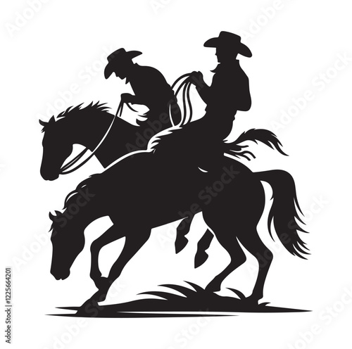 Cowboys in rodeo  silhouette vector illustration