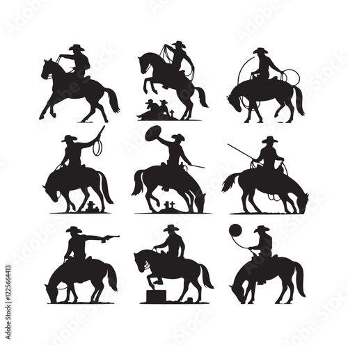 Cowboys in rodeo  silhouette vector illustration