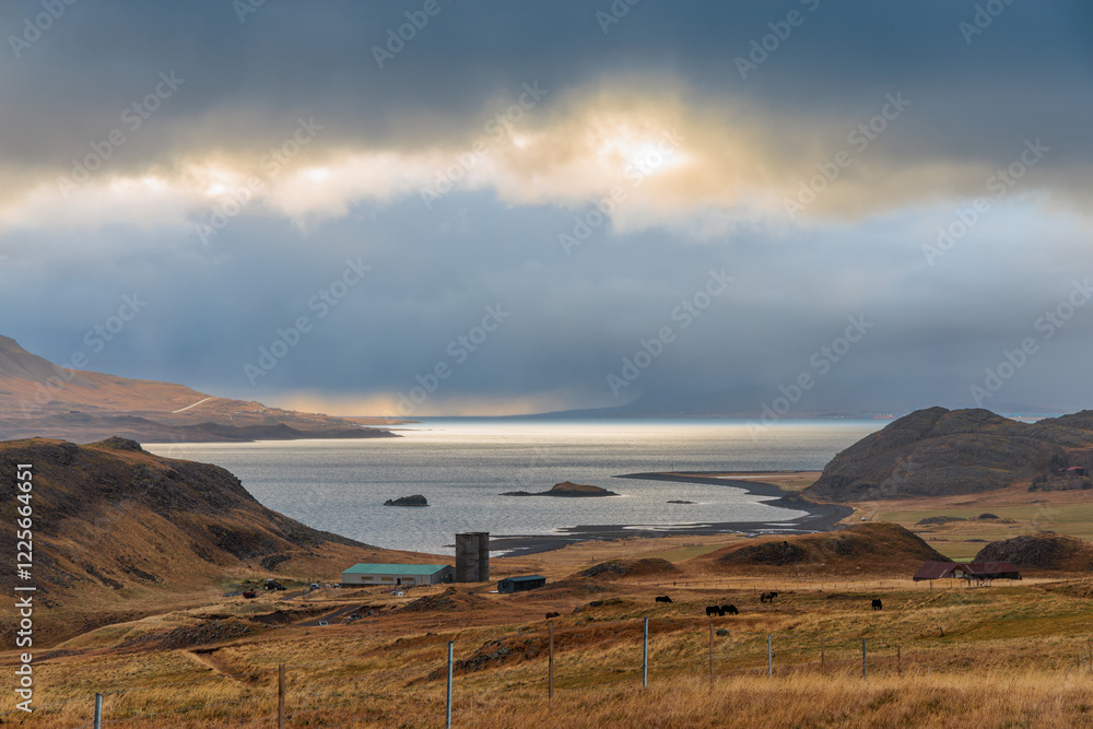 Autumnal landscape at Beached whalers Hvalfjordur on the west coast of Iceland