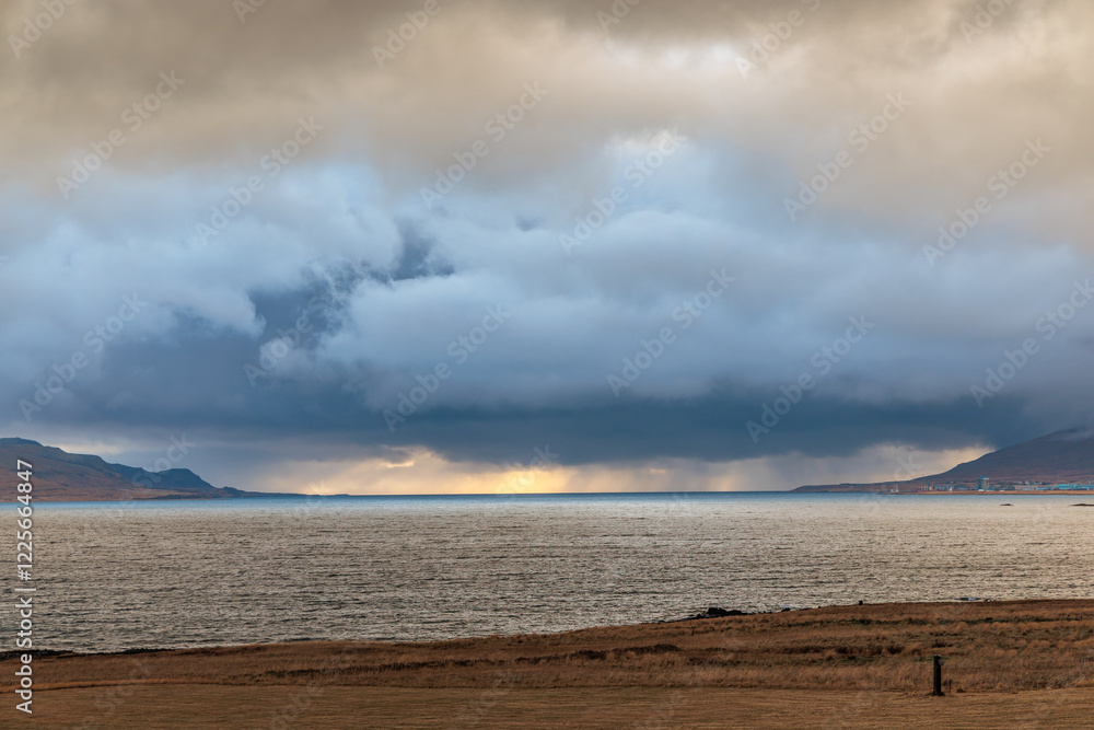Autumnal landscape at Beached whalers Hvalfjordur on the west coast of Iceland