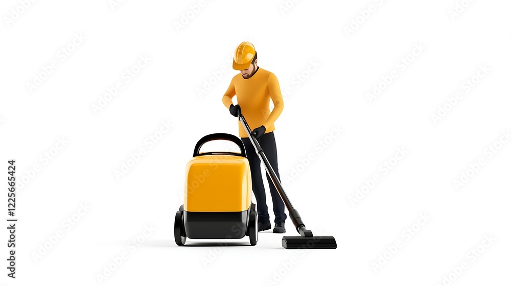 man using vacuum cleaner isolated on white background man using vacuum cleaner isolated on white background