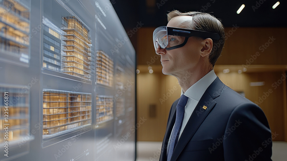 Business Professional Using Smart Glasses for Virtual Architecture Visualization Business Professional Using Smart Glasses for Virtual Architecture Visualization