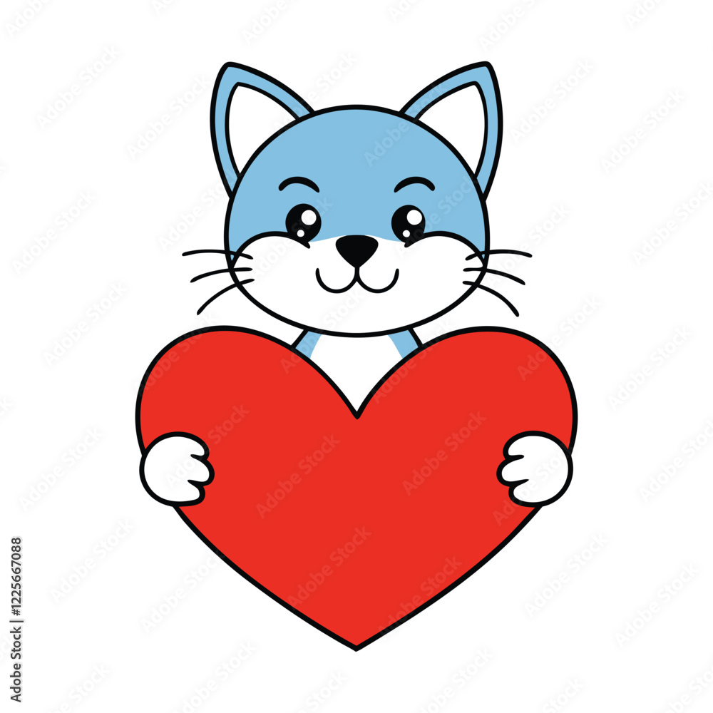 Cat holding a heart vector art illustration Cat holding a heart vector art illustration