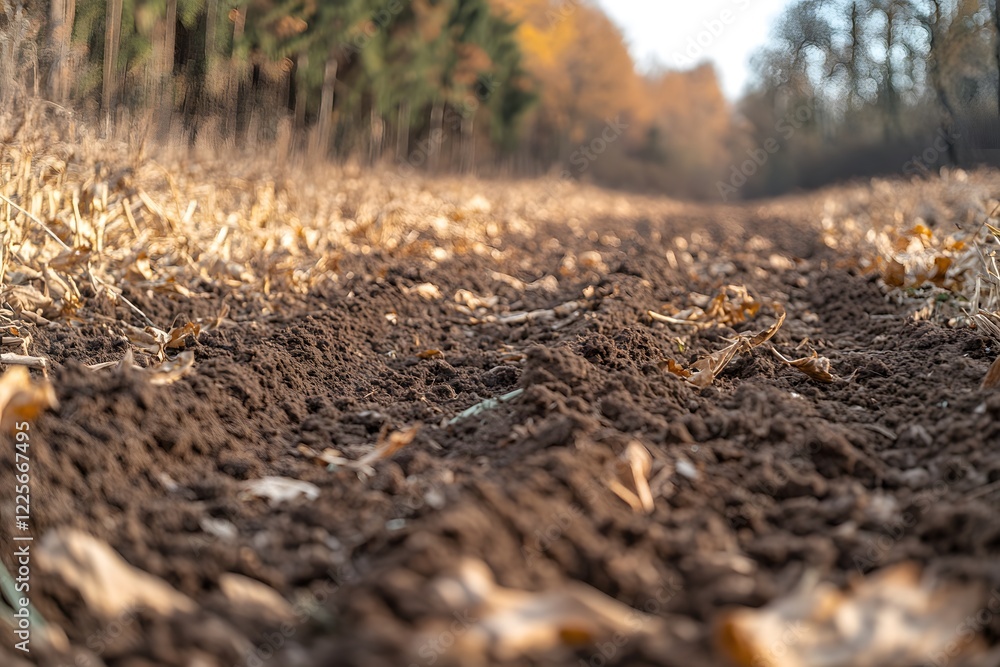 Autumnal Forest Path: Dark Brown Soil Ground Texture Autumnal Forest Path: Dark Brown Soil Ground Texture