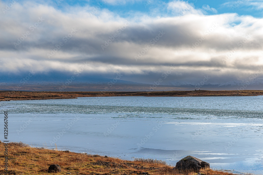 Glacial lake Uxavatn in the west of Iceland