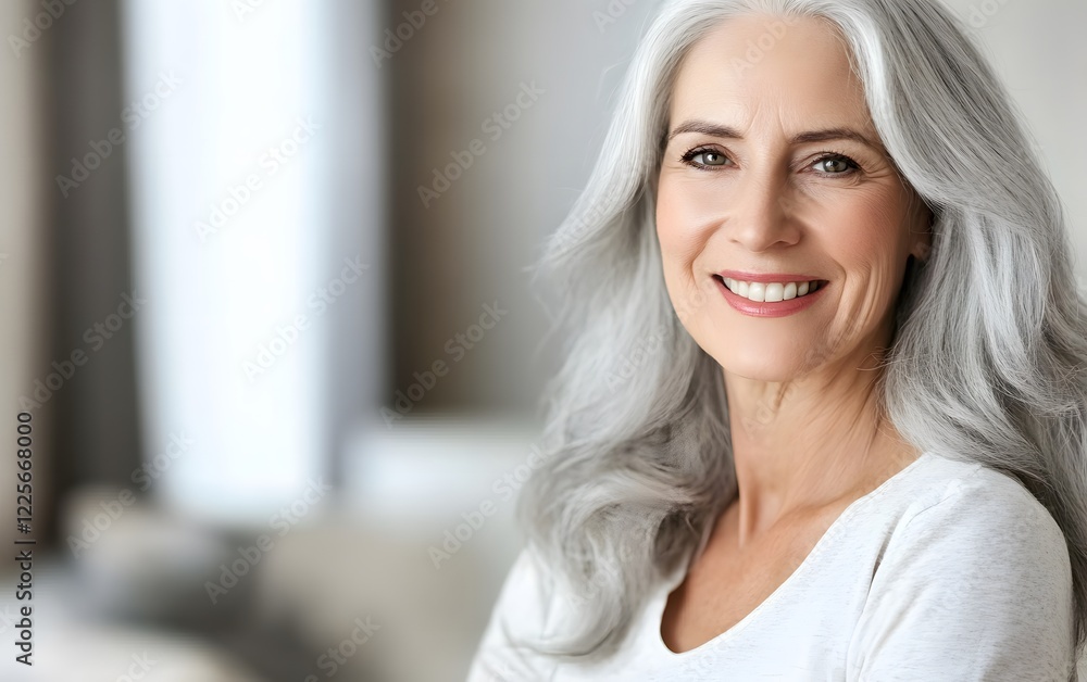 Smiling Mature Woman Portrait Gray Hair Close Up Smiling Mature Woman Portrait Gray Hair Close Up