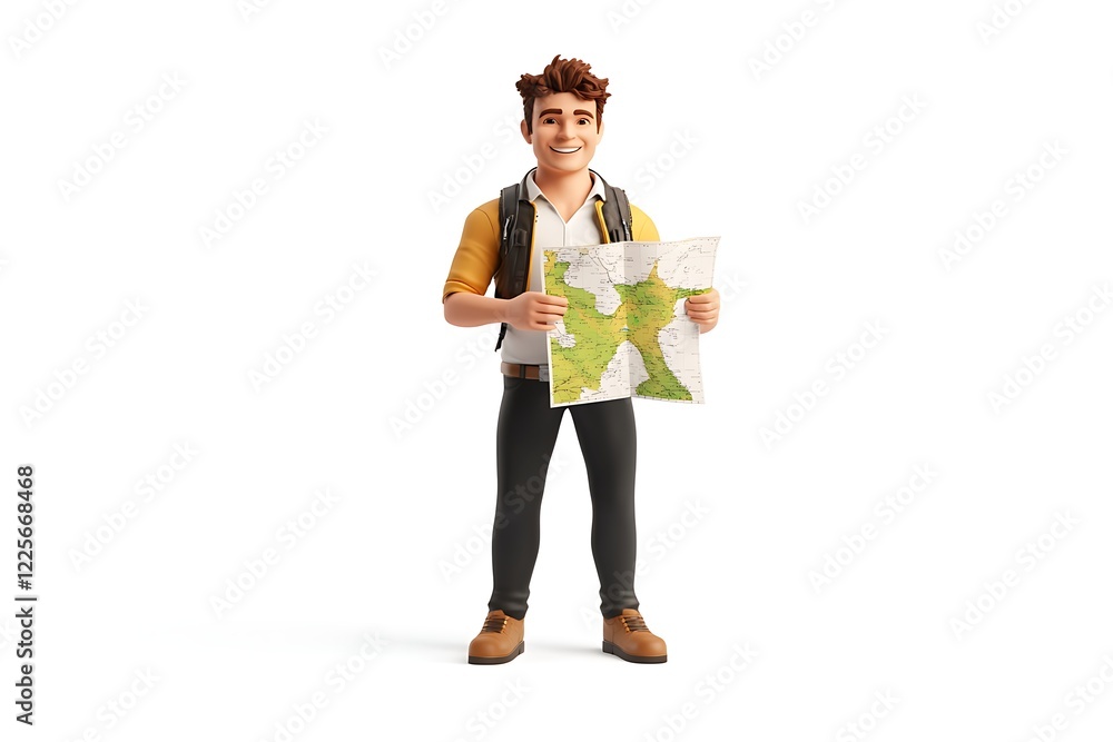man holding folded map smiling isolated on white background man holding folded map smiling isolated on white background