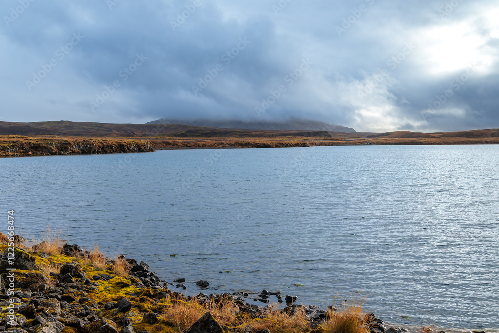 The large lake Thingvallavatn in the national park in the west of Iceland
