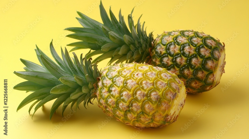 Two Ripe Pineapples on a Yellow Background Two Ripe Pineapples on a Yellow Background
