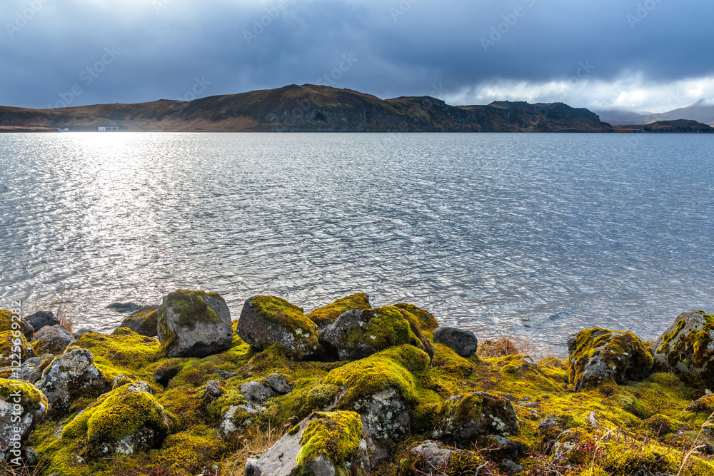 The large lake Thingvallavatn in the national park in the west of Iceland
