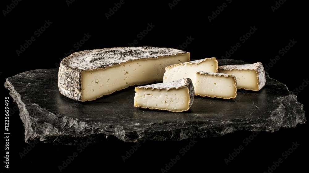 Fototapeta premium Exquisite Aged Cheese Selection on Dark Stone