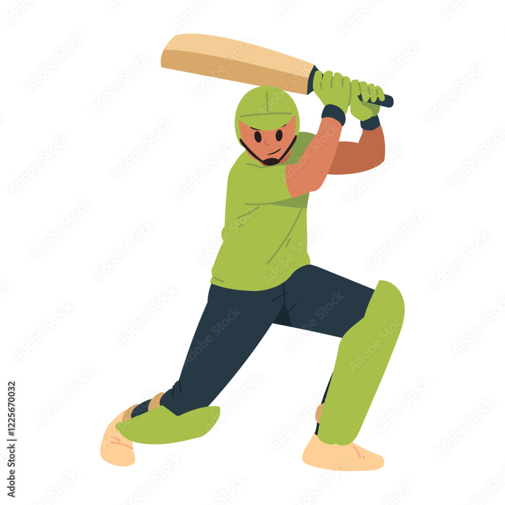 Green Cricket Player Ready to Hit Green Cricket Player Ready to Hit