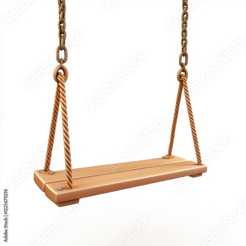 Fototapeta Naklejka Na Ścianę i Meble -  Simple wooden swing hanging from rope and chain.