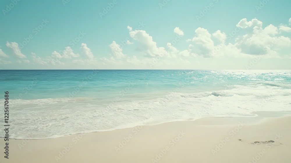 Serene Tropical Beach Scene With Gentle Waves And Blue Sky Serene Tropical Beach Scene With Gentle Waves And Blue Sky
