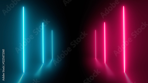 Neon lights in tunnel on black background