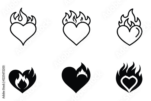 Set of hearts icons. Black and white vector illustration isolated on white background.