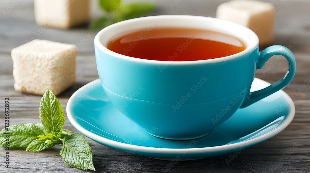Refreshing Cup of Tea with Mint and Sugar Cubes Refreshing Cup of Tea with Mint and Sugar Cubes