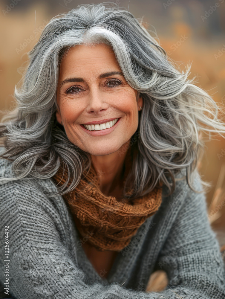 Hübsche erfolgreiche grauhaarige Frau in den 50ern, Generative AI