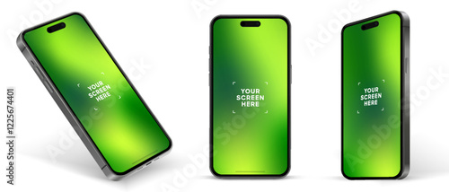 Realistic smartphone mockup. Mobile phone vector with isolated on white background. Device front view. 3D mobile phone with shadow. Realistic, high quality smart phone mockup for ui ux presentation.