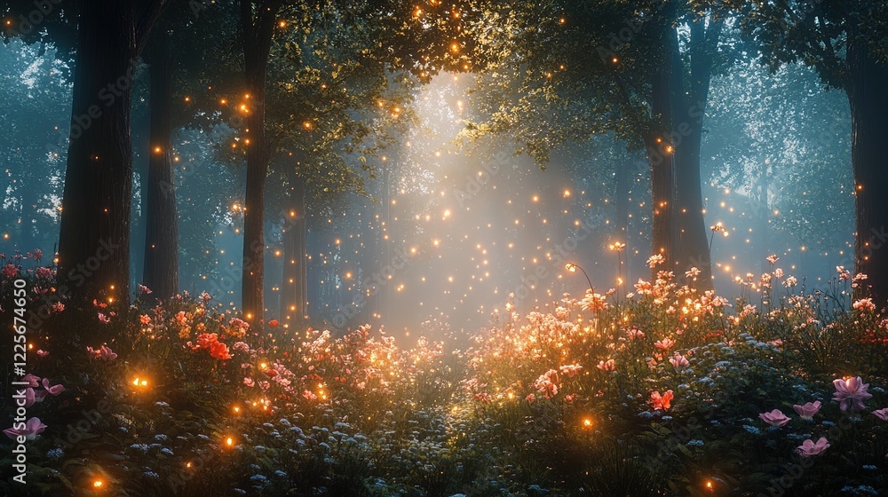 A mystical forest with glowing trees and vibrant flora, magical creatures peeking through the foliage, enchanting atmosphere A mystical forest with glowing trees and vibrant flora, magical creatures peeking through the foliage, enchanting atmosphere