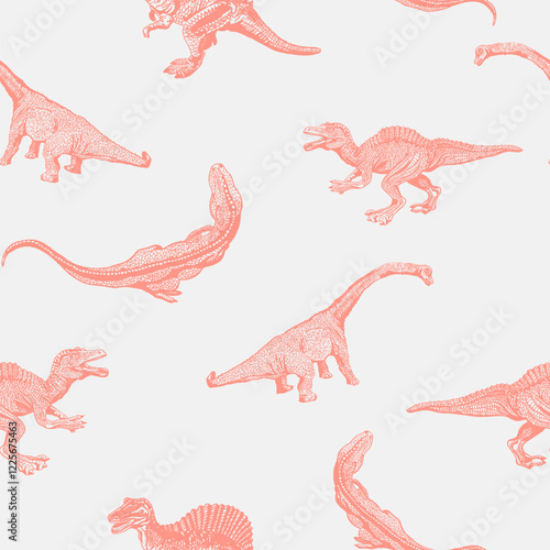 Cartoon Dino Pattern, Dinosaurus Drawing Print. Vector