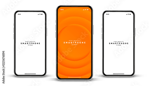 Realistic smartphone mockup. Mobile phone vector with isolated on white background. Device front view. 3D mobile phone with shadow. Realistic, high quality smart phone mockup for ui ux presentation.