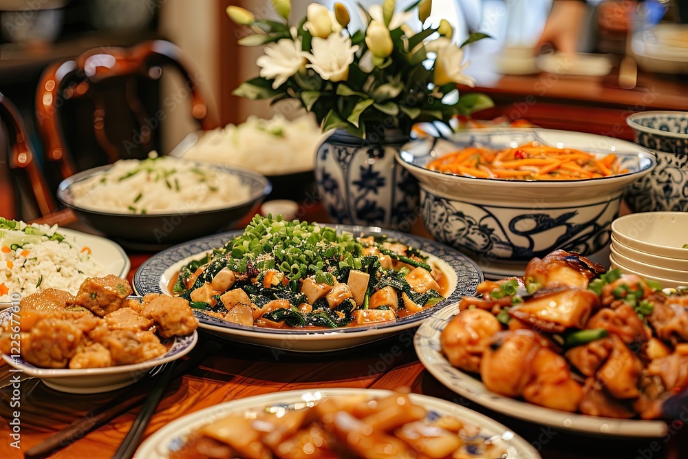 Obraz premium Family dinner, Chinese New Year, festive atmosphere 